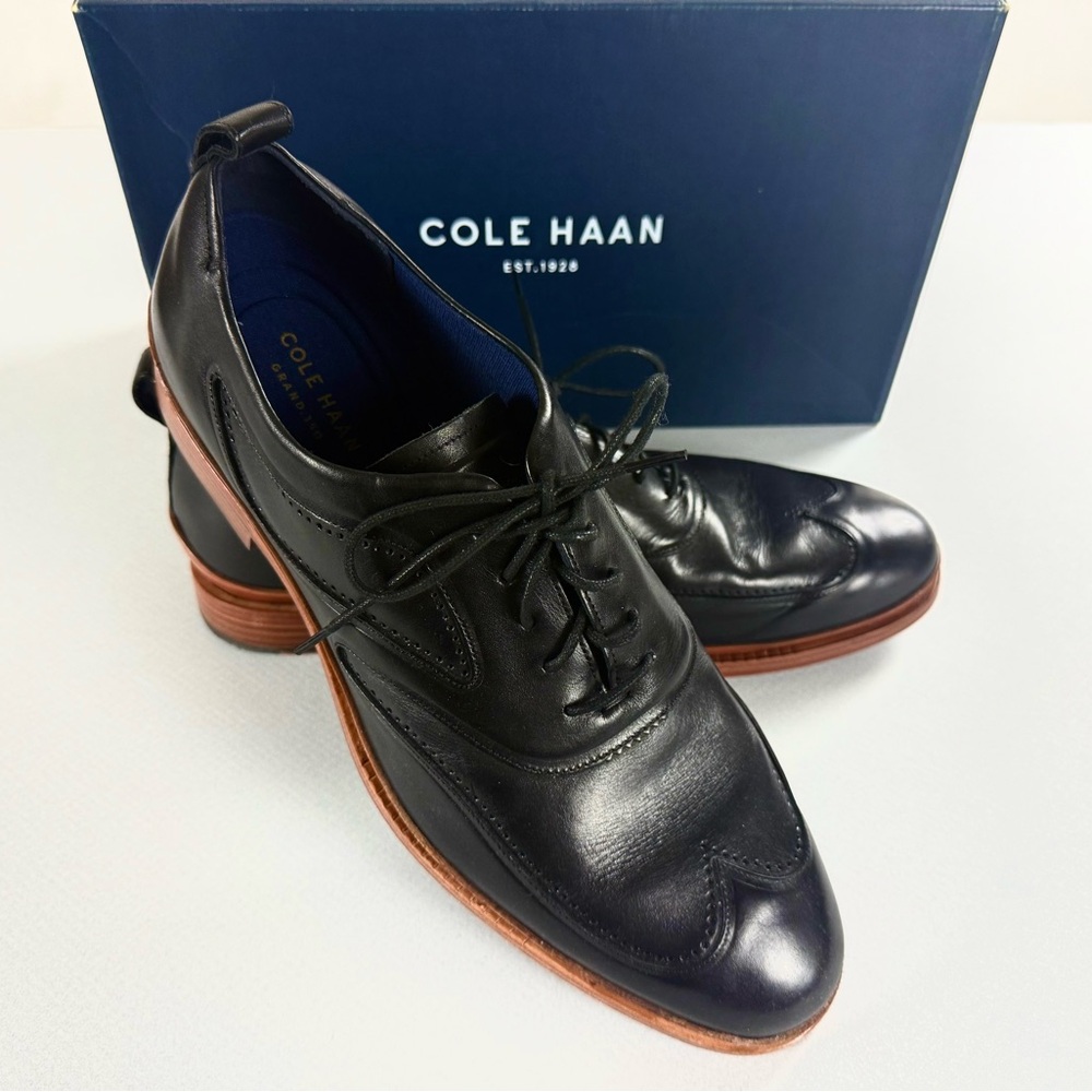 Men's Cole Haan Black Leather Derbys Oxfords with Brown Soles Size 11 M NIB